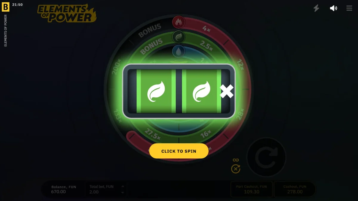 Tampilan visual slot Elements of Power dengan elemen alam yang menyala
